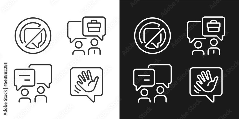 Poster speech balloons for dialogues pixel perfect linear icons set for dark, light mode. rules of effectiv