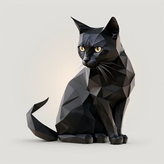 Black cat in polygonal style. Geometric sitting cat on white background. Generative AI