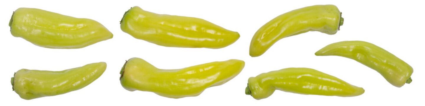 green pointed peppers on transparent background, photo taken from above, png