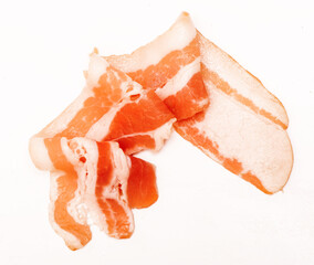 Smoked lard with a layer of meat on a white background