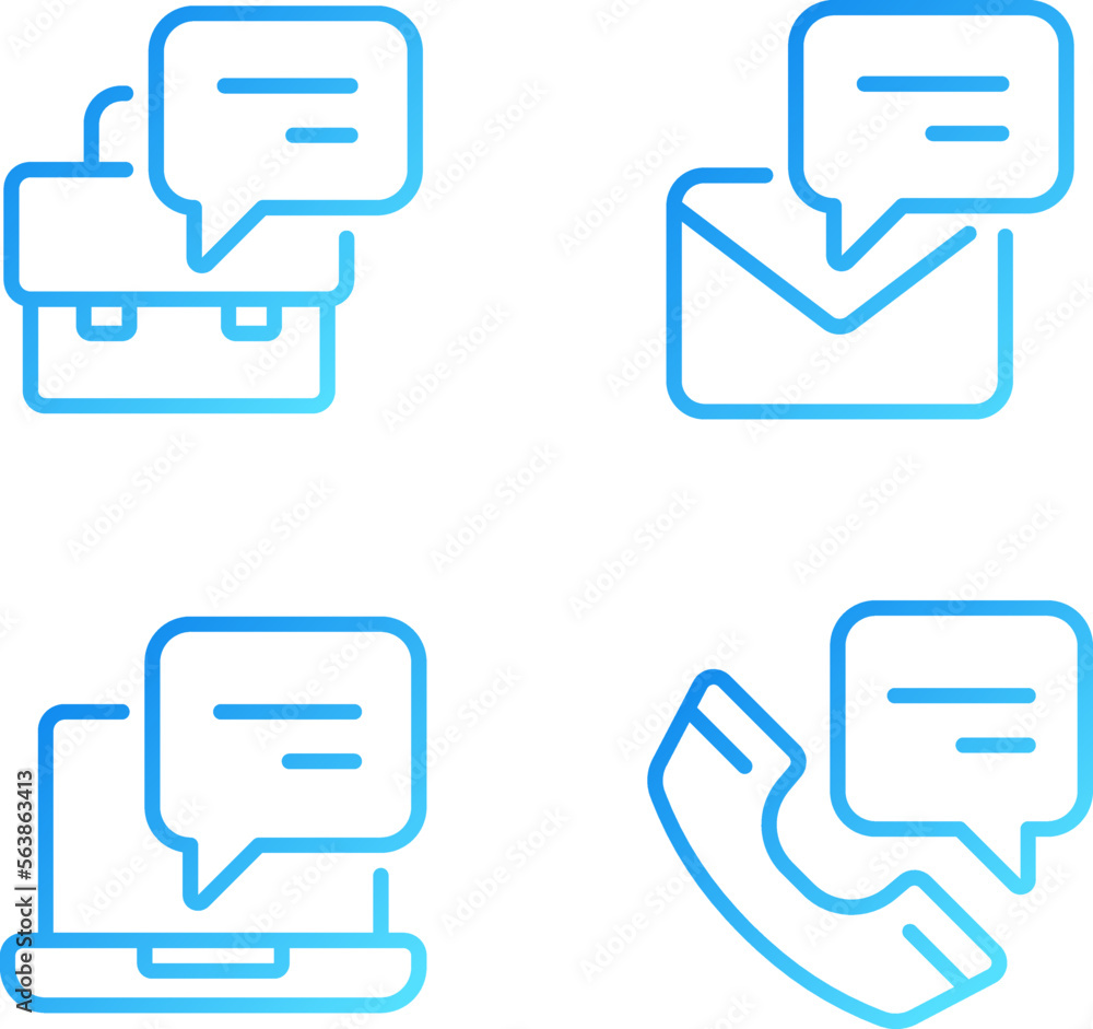 Poster Chat balloons in corporate communication pixel perfect gradient linear vector icons set. Business conversations. Thin line contour symbol designs bundle. Isolated outline illustrations collection