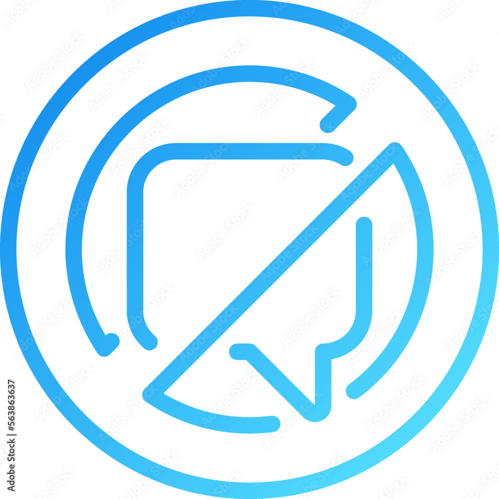 Poster no talking sign pixel perfect gradient linear vector icon. crossed speech bubble. restriction in com