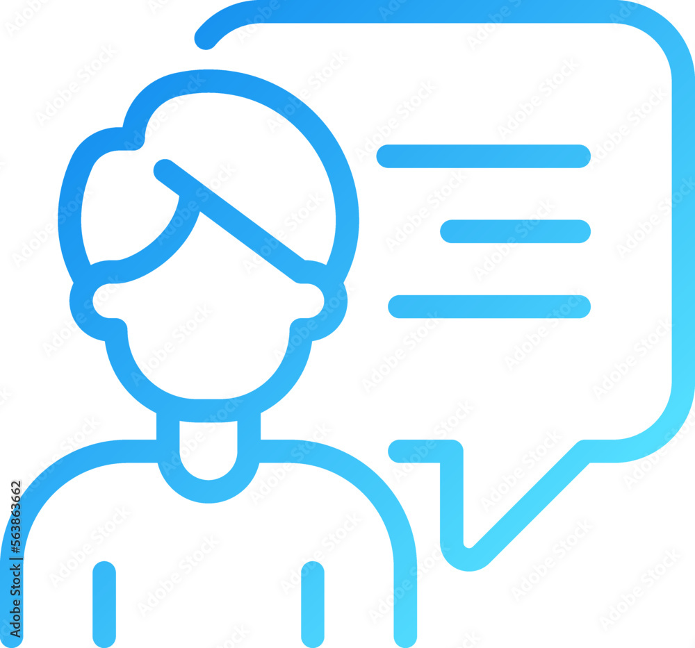 Poster talking man with chat bubble pixel perfect gradient linear vector icon. person performing speech. co