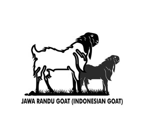 JAWA RANDU INDONESIAN GOAT LOGO, silhouette of big ram standing vector illustration 