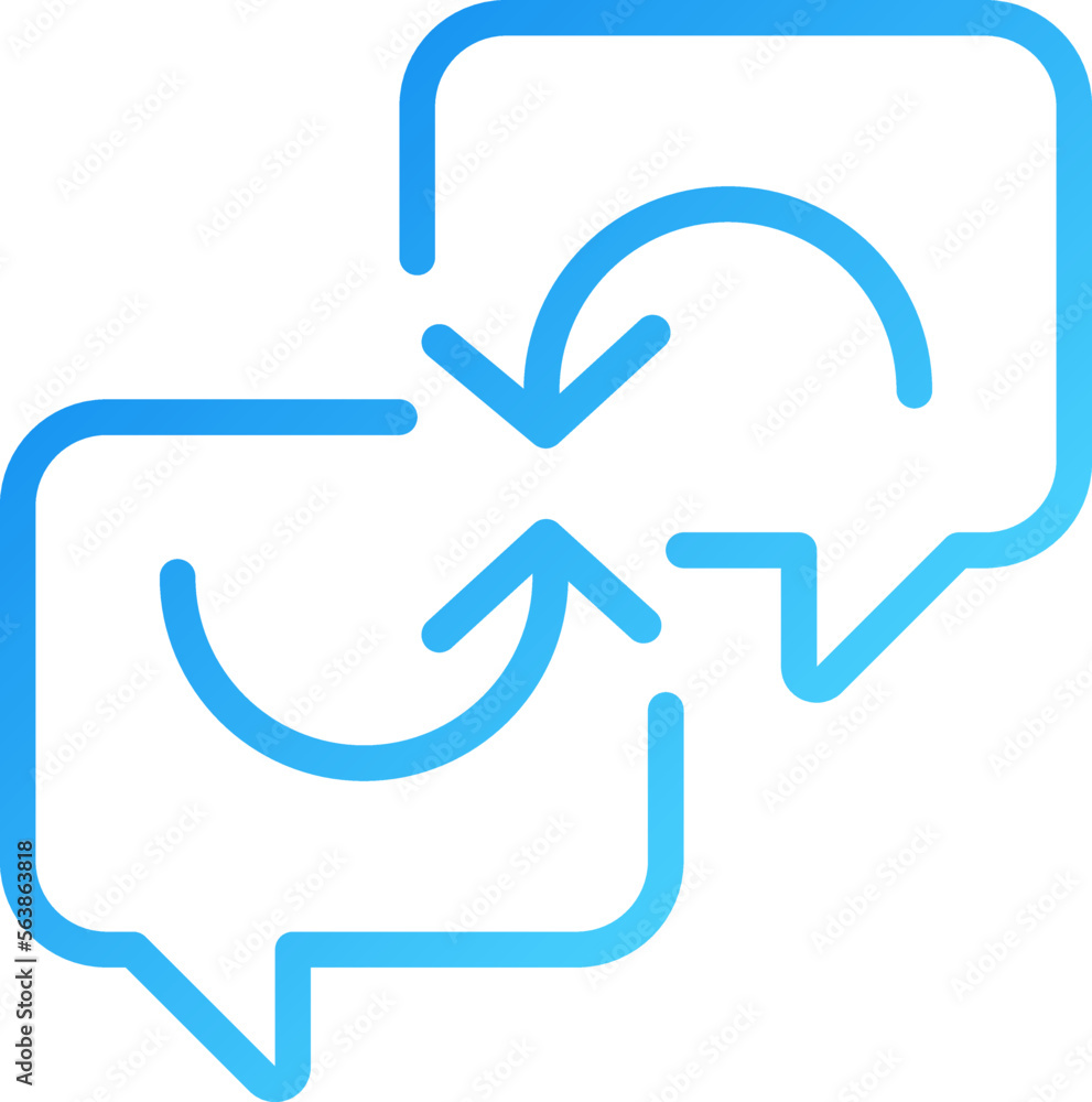 Poster exchange opinions pixel perfect gradient linear vector icon. connected chat bubbles with arrows. tho