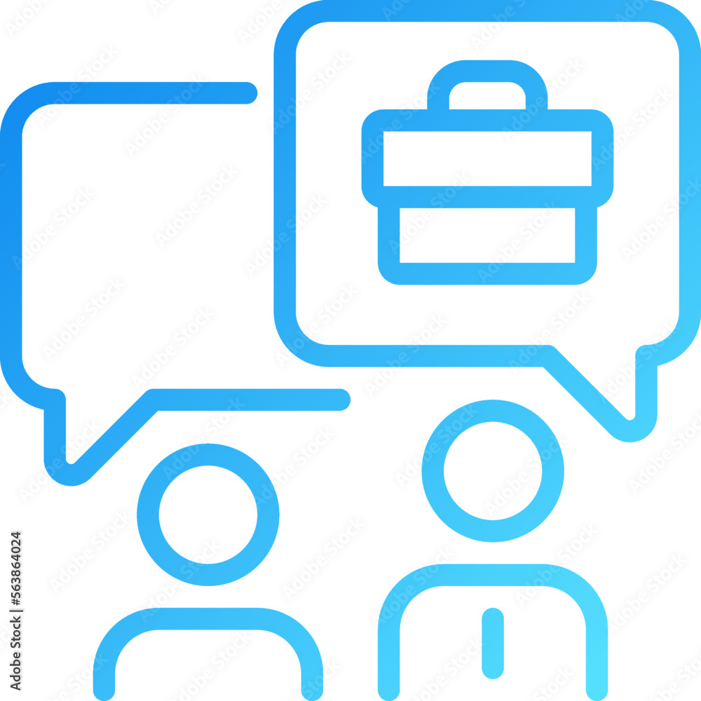 Poster job interview pixel perfect gradient linear vector icon. hr manager and employee with chat bubbles. 
