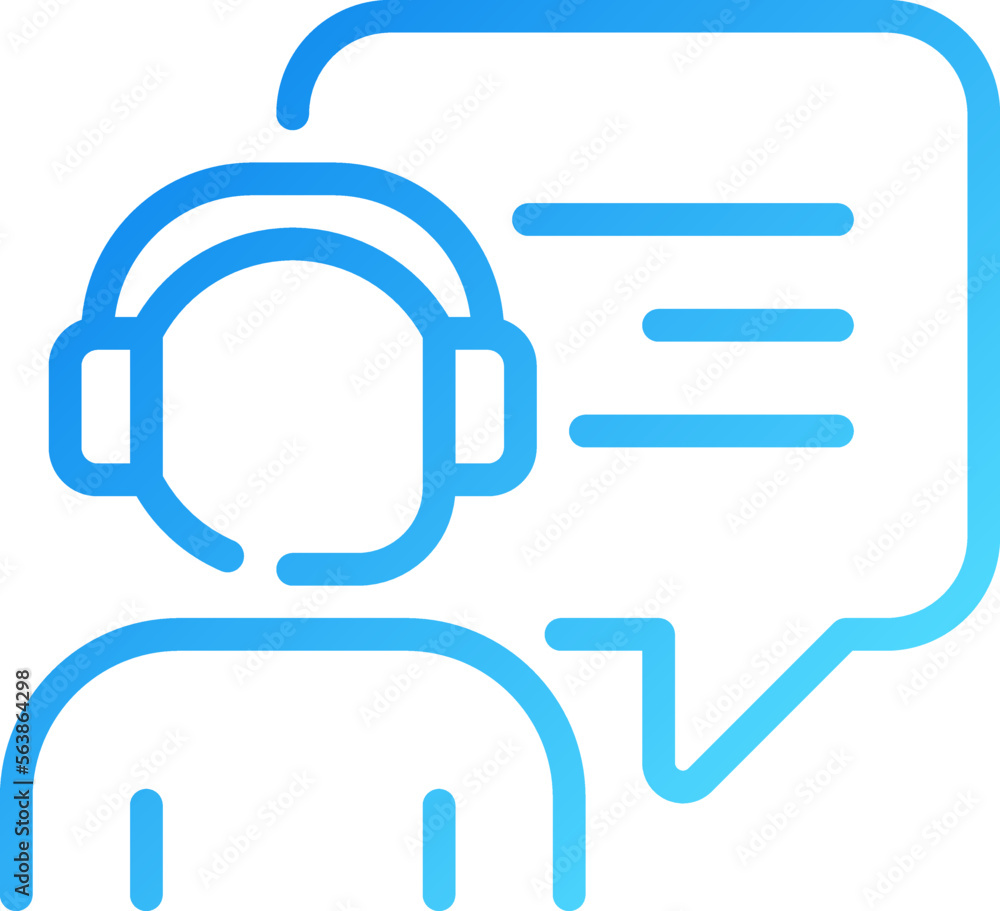 Poster Interact with call centre operator pixel perfect gradient linear vector icon. Person with headset and speech bubble. Thin line color symbol. Modern style pictogram. Vector isolated outline drawing