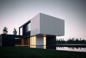 Fototapeta na wymiar exterior concept sketch of a modern minimalist cozy house in 3d rendering style; Generative AI