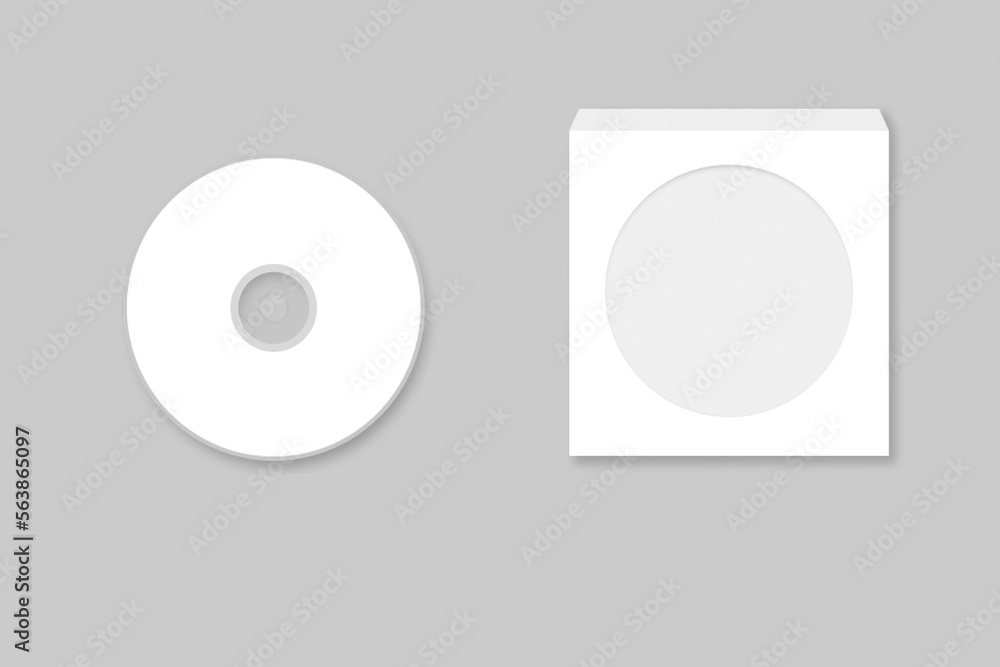 Poster cd disc and carton packaging cover template mock up. digipak case of cardboard cd drive. with white 
