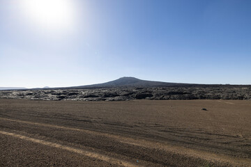 Views across the black lava volcano field of Jabal Qidr in the Harrat Khaybar region, north west Saudi Arabia
