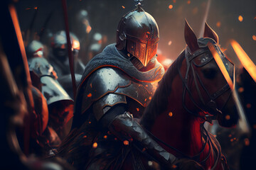 Fantasy medieval battle, knights crossing the desert, there is ice and fire, there is the holy city of Jerusalem in the distance