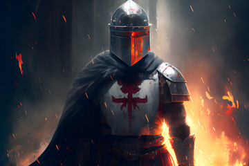 Fantasy medieval battle, knights crossing the desert, there is ice and fire, there is the holy city of Jerusalem in the distance