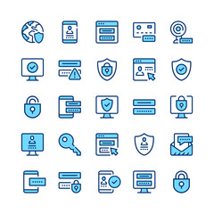Password line icons. Blue color. Vector line icons set