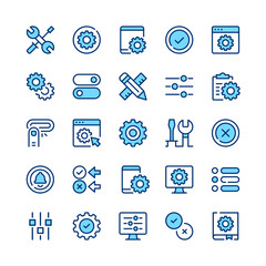 Settings line icons. Blue color. Vector line icons set