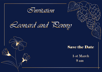 Invitation card with floral ornament. Vector graphics for a holiday card, invitation with example text.