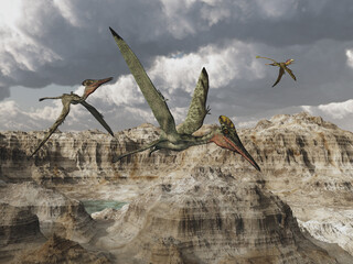 Flugsaurier Pterodactylus über einer Gebirgslandschaft © Michael Rosskothen