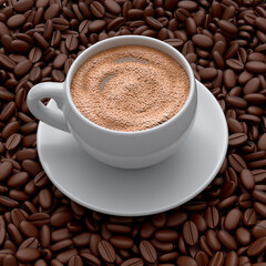 Ceramic coffee cup with coffee beans for americano, espresso, mocha, latte