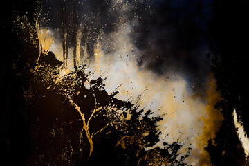 Abstract artistic background. Black and gold painting background. Generative AI.