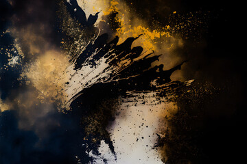 Abstract artistic background. Black and gold painting background. Generative AI.