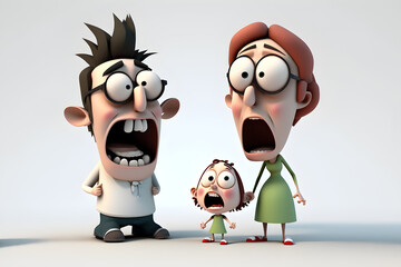 Happy family talking so excited on white background.3d cartoon character anime style.Ai generated