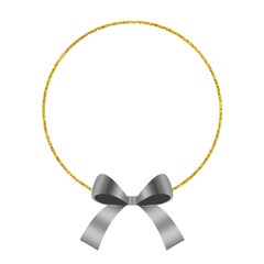 silver ribbon bow with gold circle