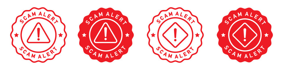 Scam alert label icon. Warning label icon, vector illustration - obrazy, fototapety, plakaty
