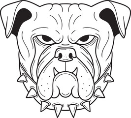 A black and white illustration of a fierce bulldog animal character or sports mascot
