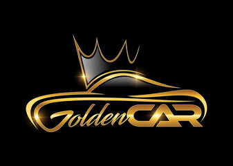 Golden Car Logo with Crown vector Icon