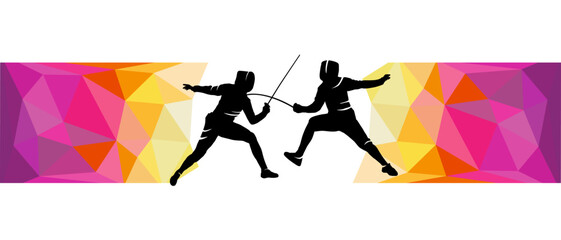 Fencing sport graphic for use as a template for flyer or for use in web design.