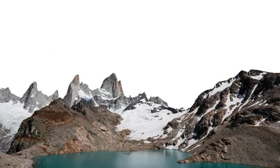 Foto op Plexiglas Cerro Chaltén Mount Fitz Roy (also known as Cerro Chaltén, Cerro Fitz Roy, or Monte Fitz Roy) isolated on white background. It is a mountain in Patagonia, on the border between Argentina and Chile.
