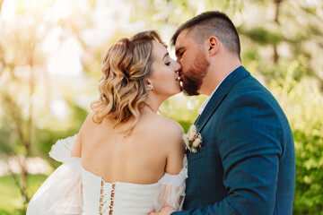 profiles of tender and loving bride and groom. 