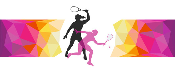 Creative squash sport background illustration for use as a template for flyer or for use in web design.