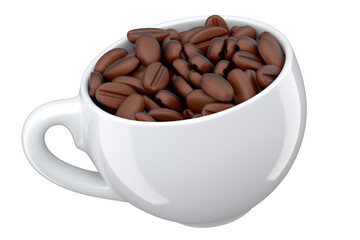 Ceramic coffee cup with coffee beans for americano, espresso, latte on white