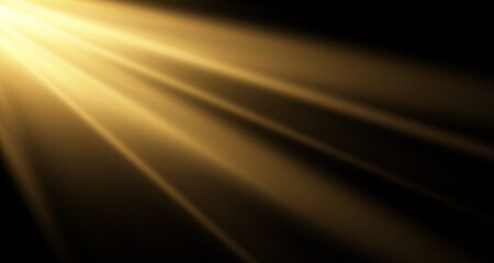 Vector golden sun light effect. Glowing sunrays on black background. Stock royalty free vector