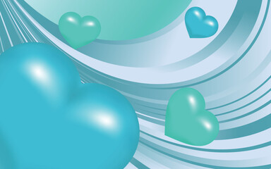 立体的な水色のハートと水色のライン