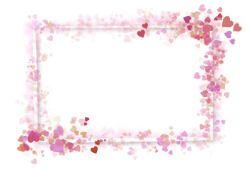 marco rectangular con luces de corazones y efectos bokeh. bokeh formando un rectángulo de corazones, fondo transparente. destellos brillantes rojos y rosas plantilla de diseño