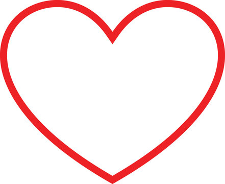 red heart shape frame, outline stroke border, png with tarnsparent background