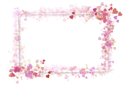 marco rectangular con luces de corazones y efectos bokeh. bokeh formando un rect&aacute;ngulo de corazones, fondo transparente. destellos brillantes rojos y rosas plantilla de dise&ntilde;o