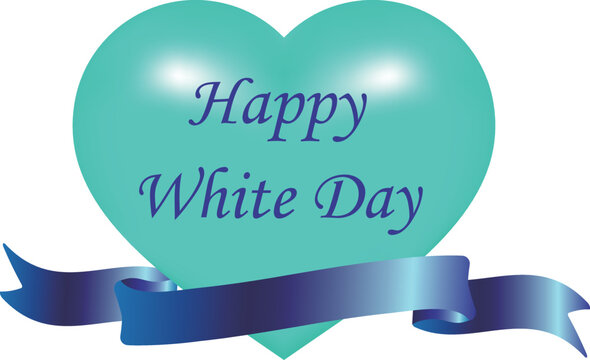 ホワイトデーロゴ　水色のハートと青いリボン