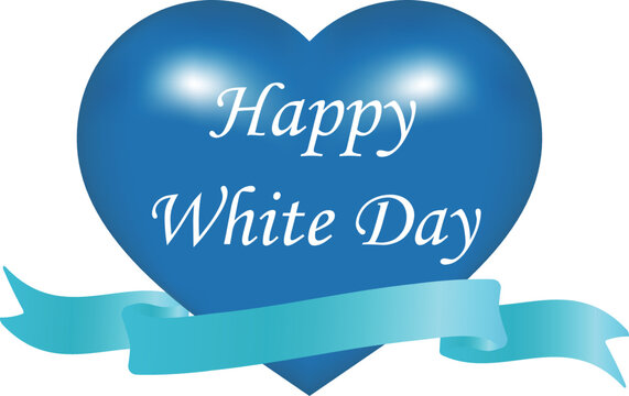 ホワイトデーロゴ　青いのハートと水色のリボン