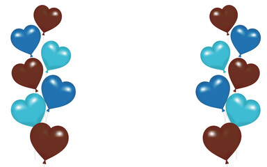 茶色と青と水色のハートの風船