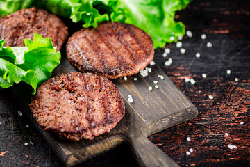 Fragrant grilled burger with greens. 