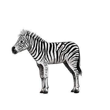 color drawing sketch of animal, hand drawn zebra , isolated nature design element