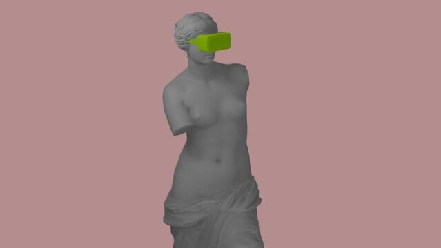 3D Colorful Pixelated Venus de Milo In VR Glasses Animation. Glitch Effect. Abstract Futuristic  Sculpture In Modern Art Style. NFT Cryptoart Concept. 4K
