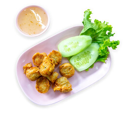 Top view of Deep Fried Crab Meat Rolls, focus selective