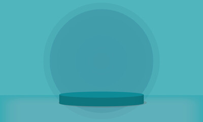 Green Blue Cylinder 3D podium on pink background.  Light Green Blue  3D stage podium mockup for product placement. Vector Illustration.