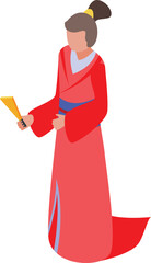 Music geisha icon isometric vector. Female art. Sakura travel