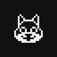 Wolf head, dog animal abstract Logo for game design.  Pixel art style. 1-bit. Isolated vector illustration. Game assets. Design for stickers, web, mobile app.