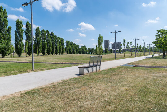 Typical public urban park of the towns around Milan. Quarto Oggiaro, neighborhood of Milan from which it is a few km, Italy. Franco Verga Park in summer