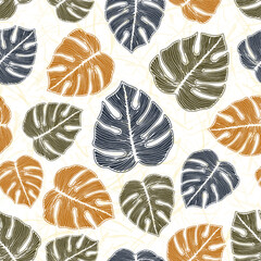 Ceriman striped foliage botanical seamless pattern over noisy background.